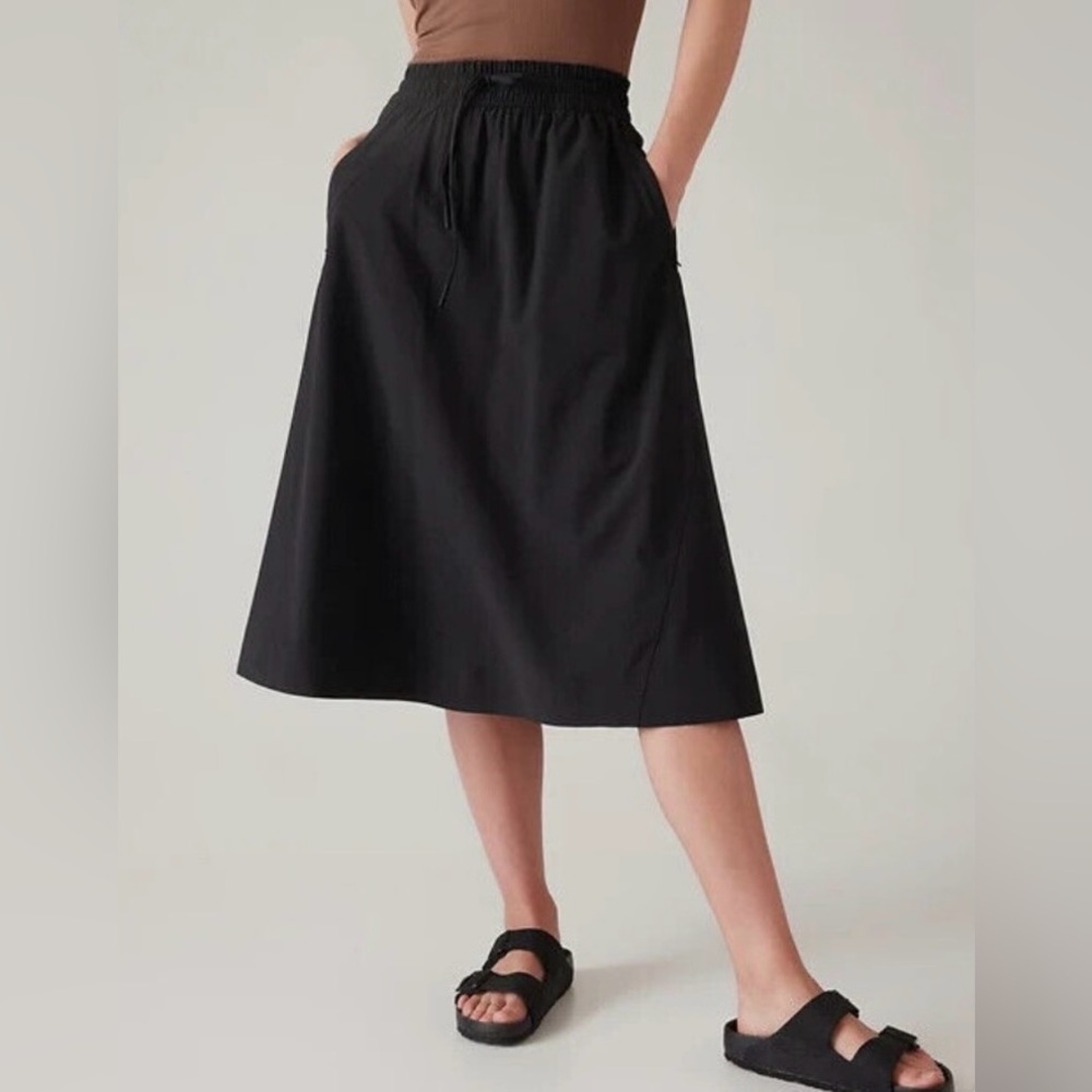 Athleta Arrival Black A-line Work Vacation Travel Elastic Waist Drawstring Skirt - Picture 7 of 16
